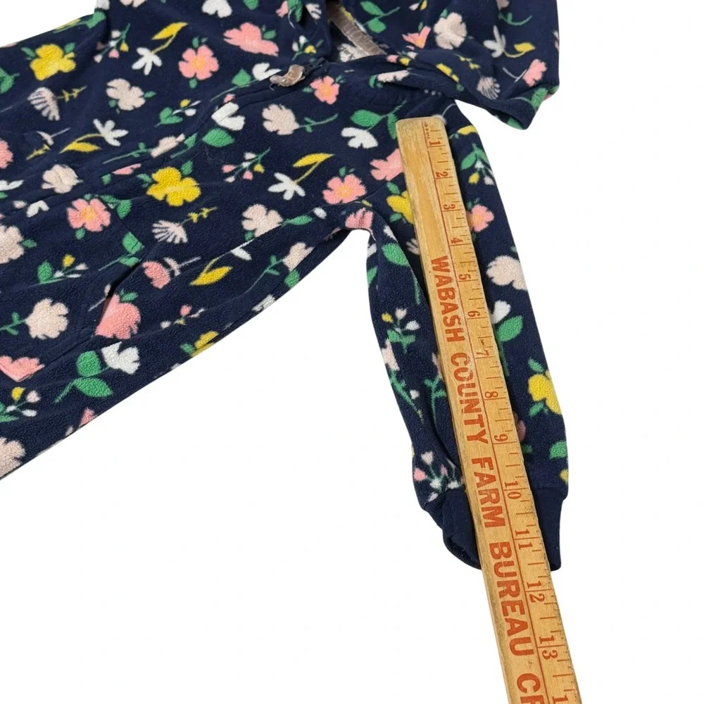 Carter's Baby Girls 18M Navy Blue Floral Fleece Hooded Full Zip Jumpsuit